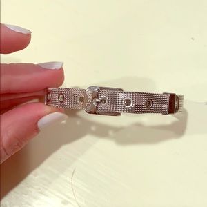 Rustic cuff silver buckle bracelet
